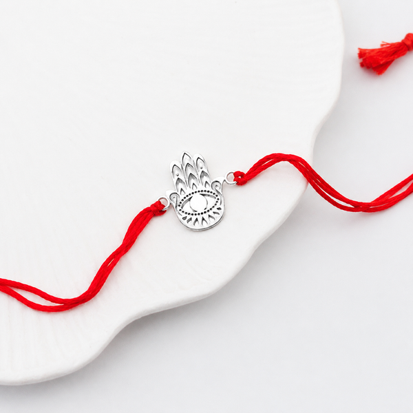 Silver Laser Cut Hamsa Hand Rakhi