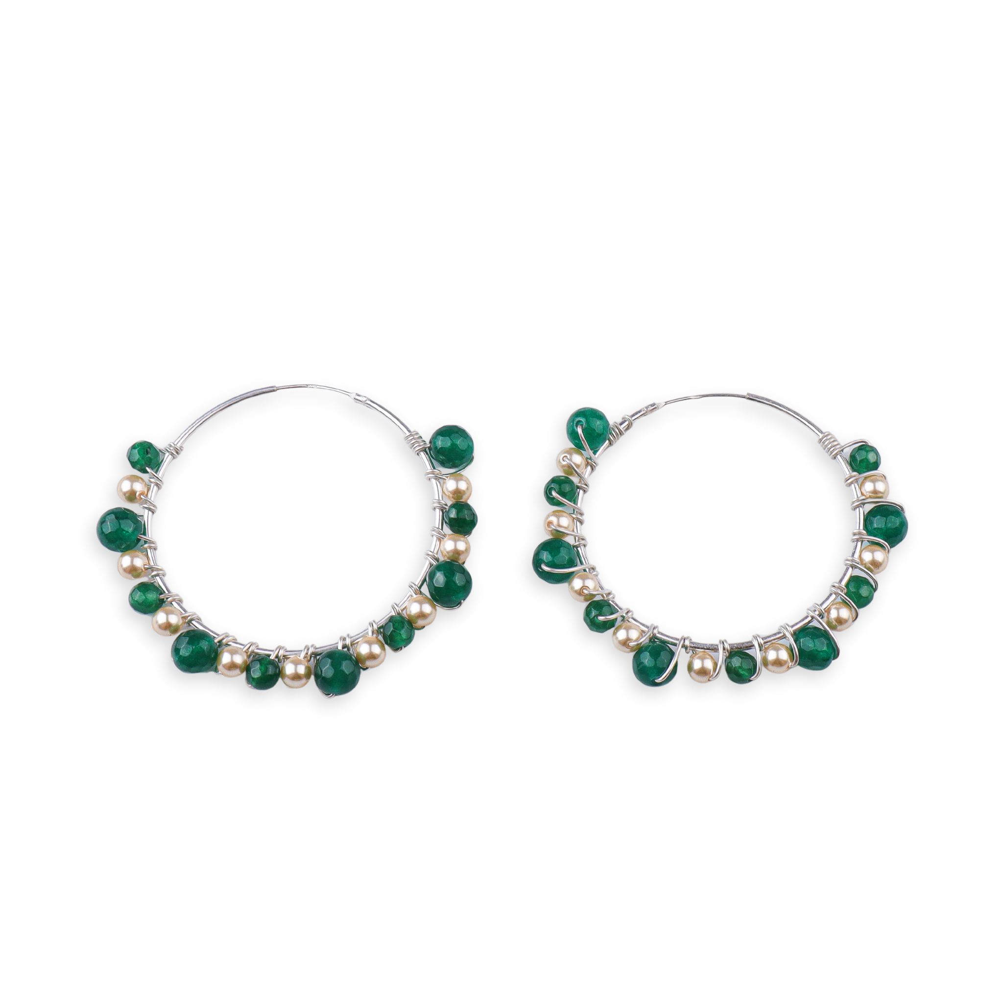 Green Onyx & Golden Pearl Wrap Hoops (Project Handmade)