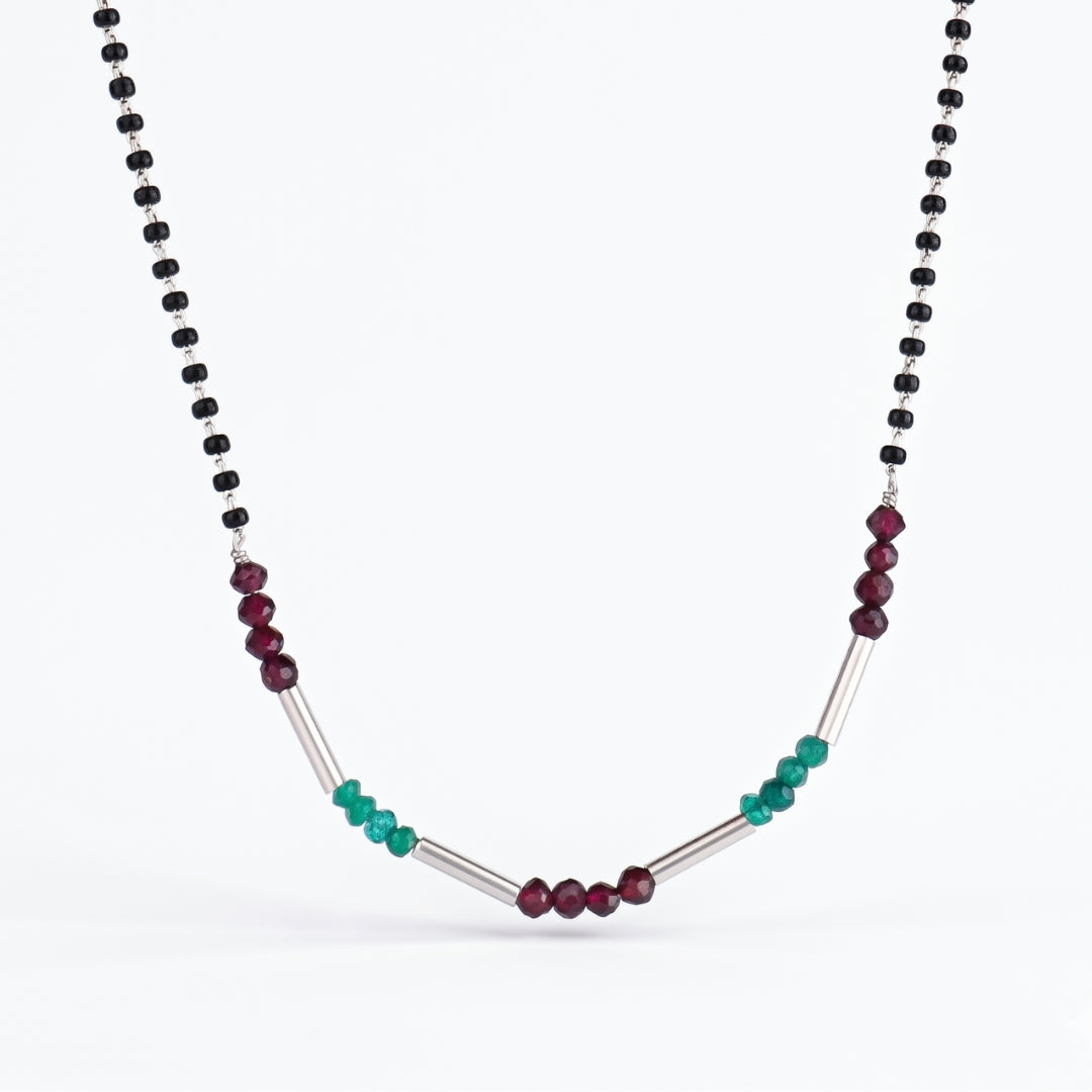 Green Onyx, Garnet & Pipe Silver Mangalsutra (Project Handmade)