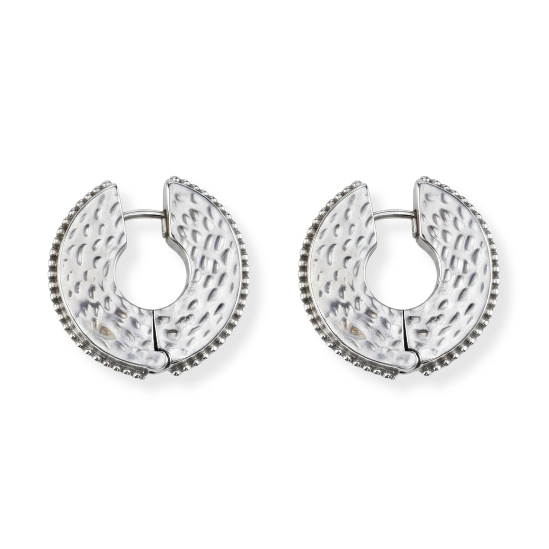 Silver Oxidised Hammered Hoops