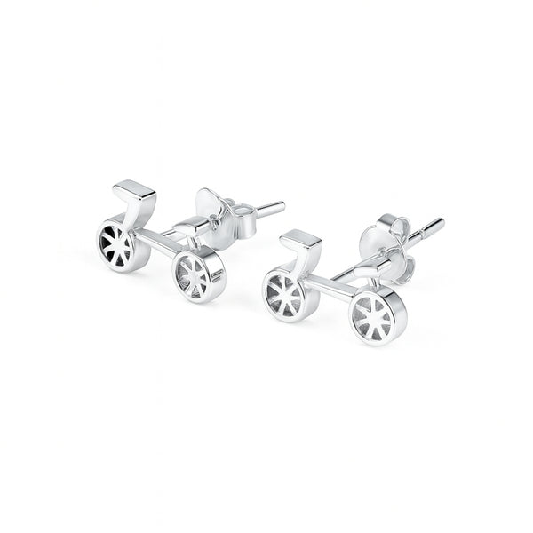 Silver bicycle-themed stud earrings