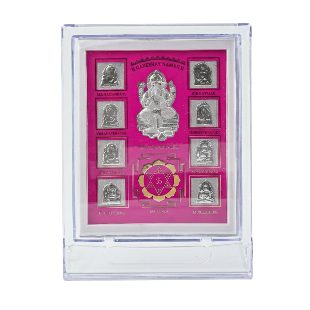 Pink Ganesh Yantra silver frame for home decor
