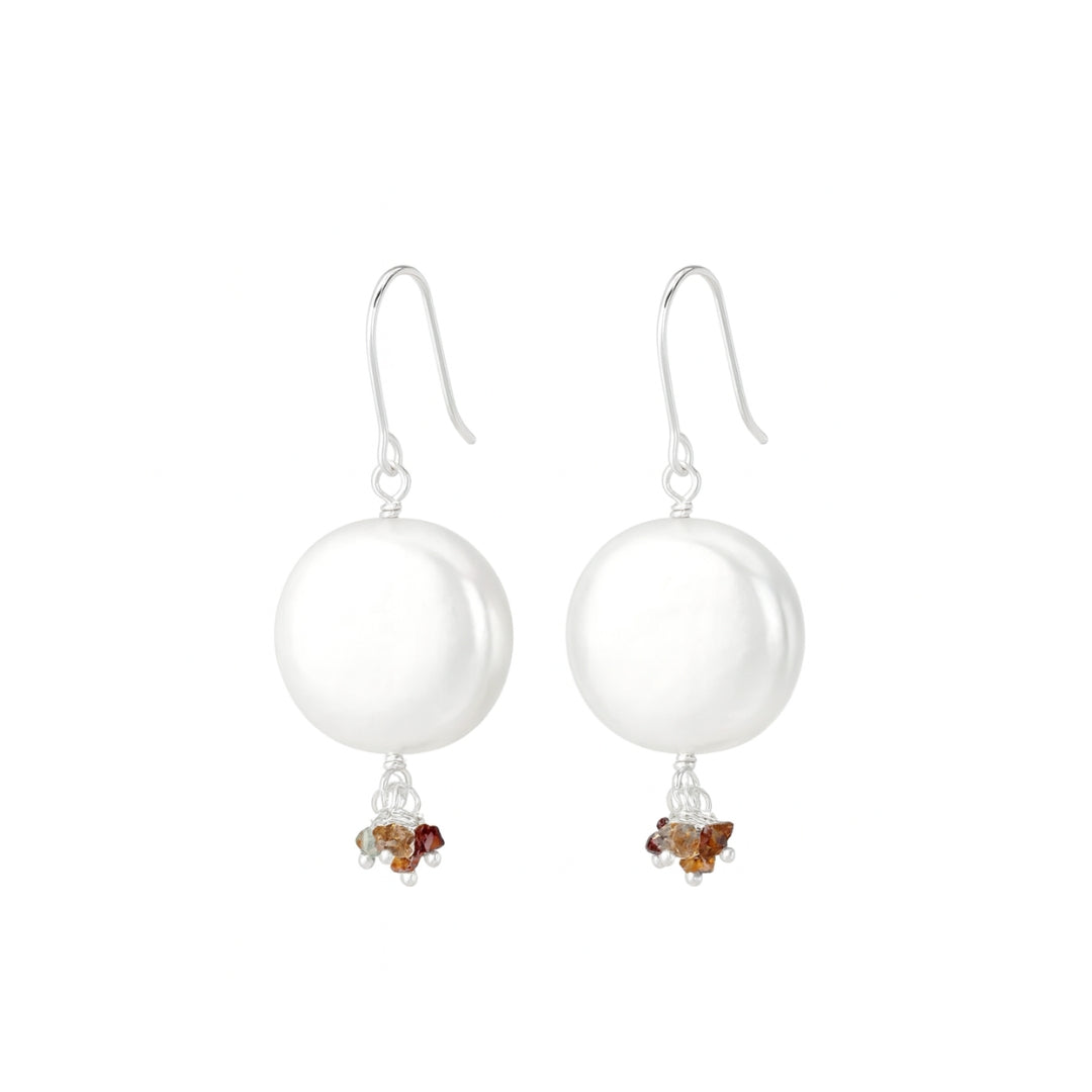 Multicolour Coin Pearl Silver Earrings
