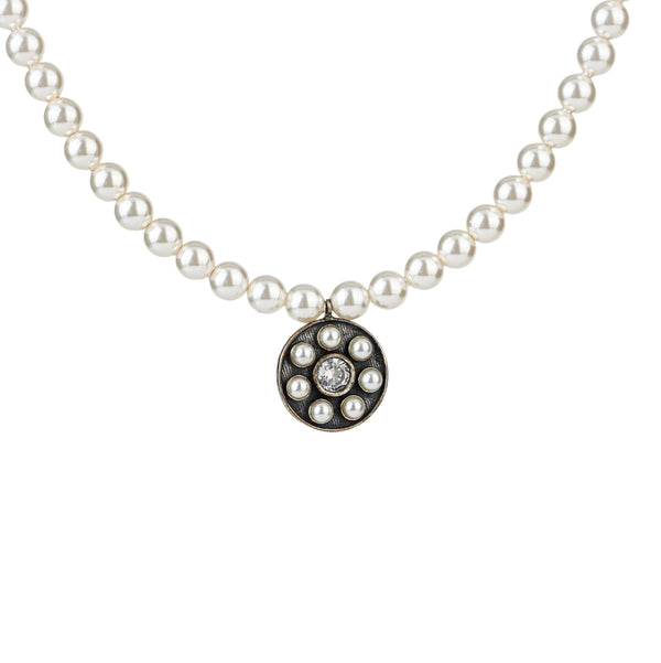 Pearl necklace with silver pendant, elegant jewelry, timeless craftsmanship