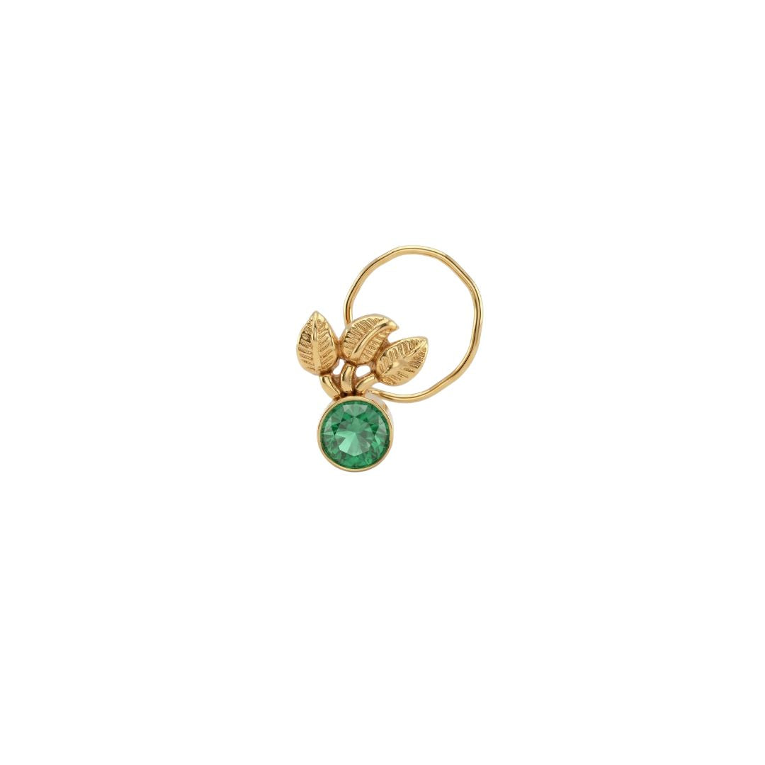 Green Petalfall Pierced Nose Pin | 22K Gold-Plated (Large)