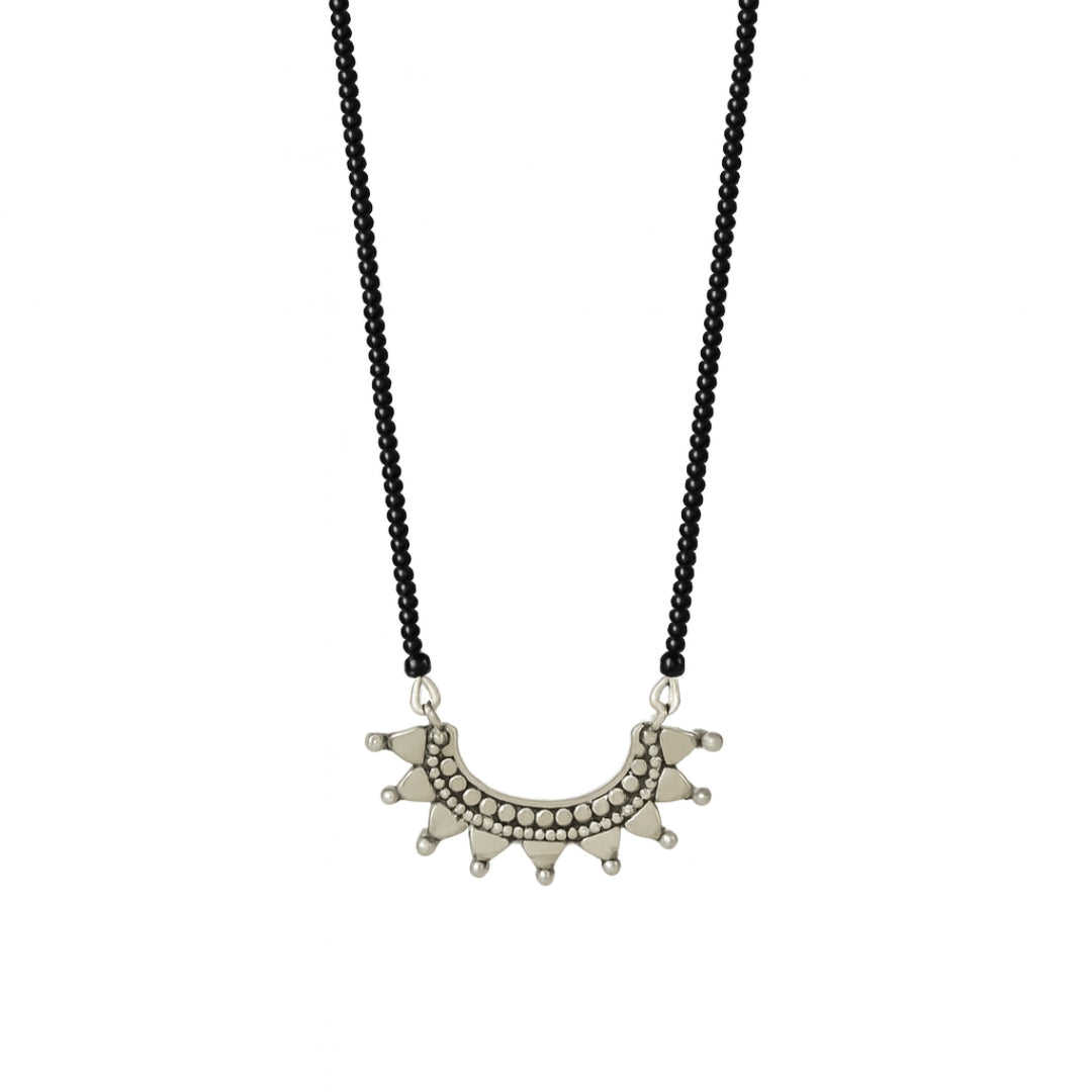 Ghumat Mangalsutra with black beads and silver pendant for ethnic jewelry
