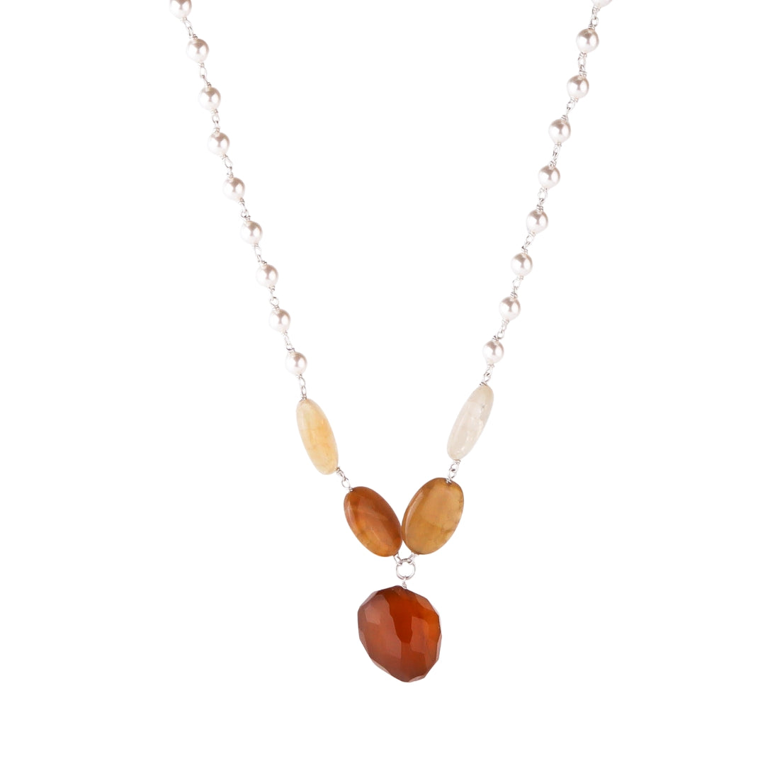 Silver pearl ganthan necklace with citrine stone in 92.5 sterling silver