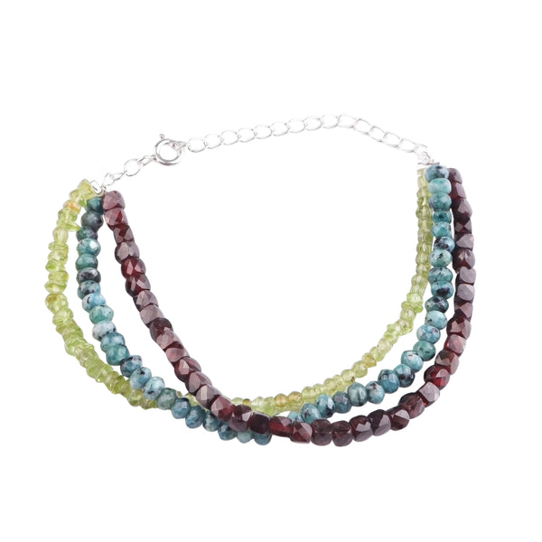 Green Jade, Garnet & Peridot Silver Bracelet (Project Handmade)