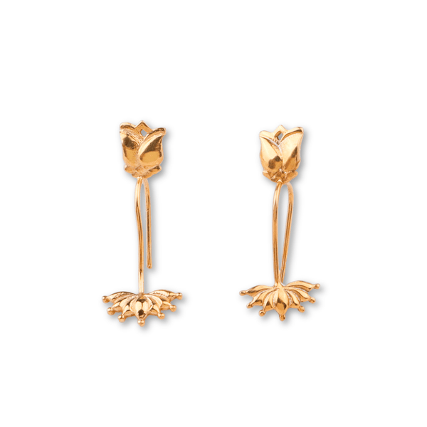 Gold-plated lotus flower clip-on earrings for non-pierced ears