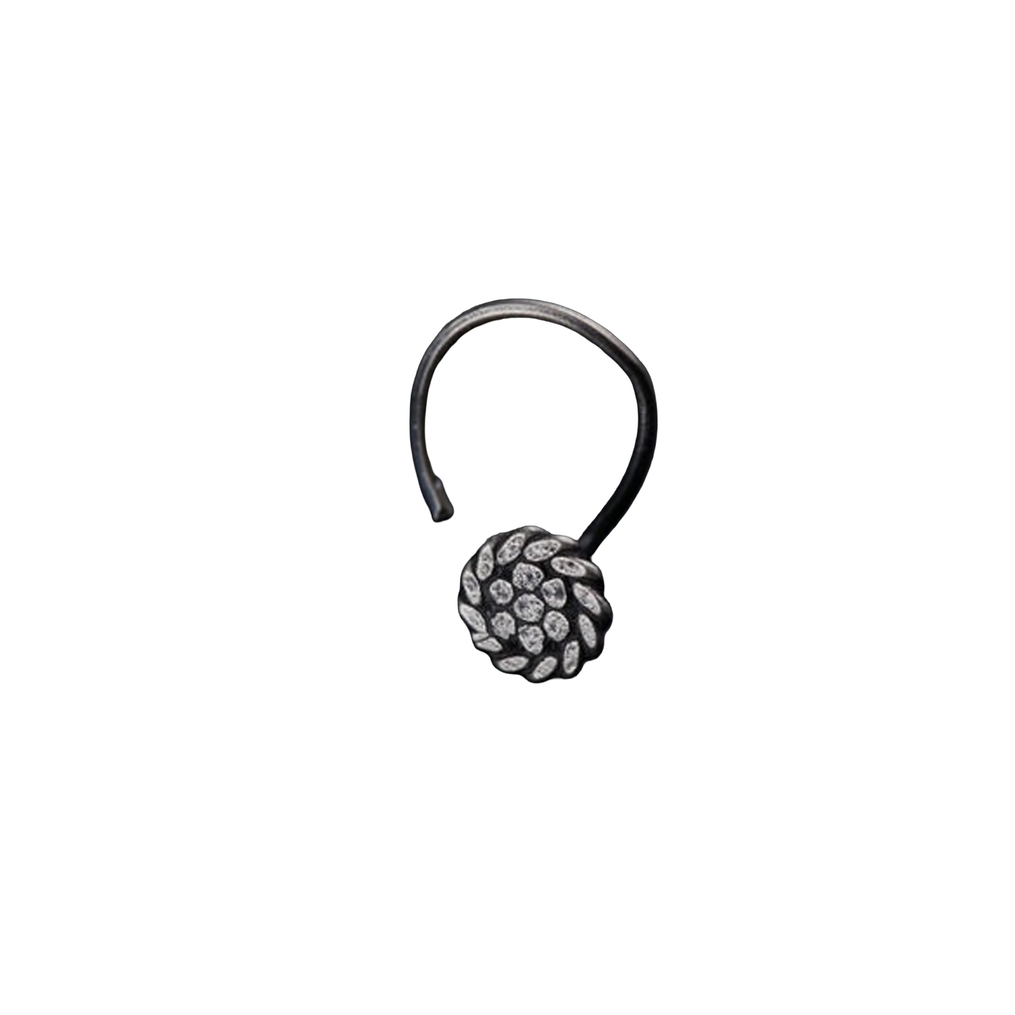 Hammered Silver Round Shaped Nose pin (Pierced)