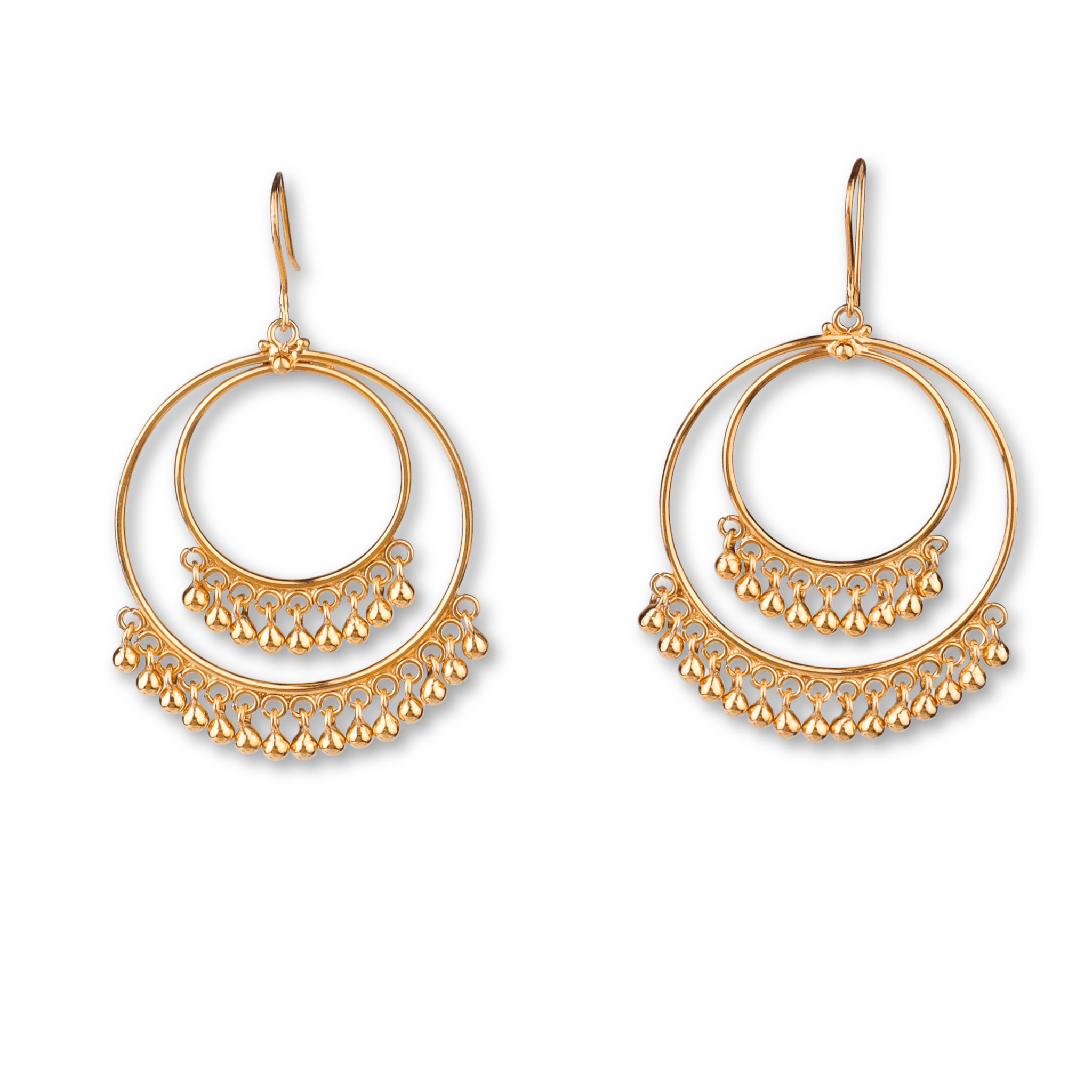Gold large hoop earrings with dangling beads