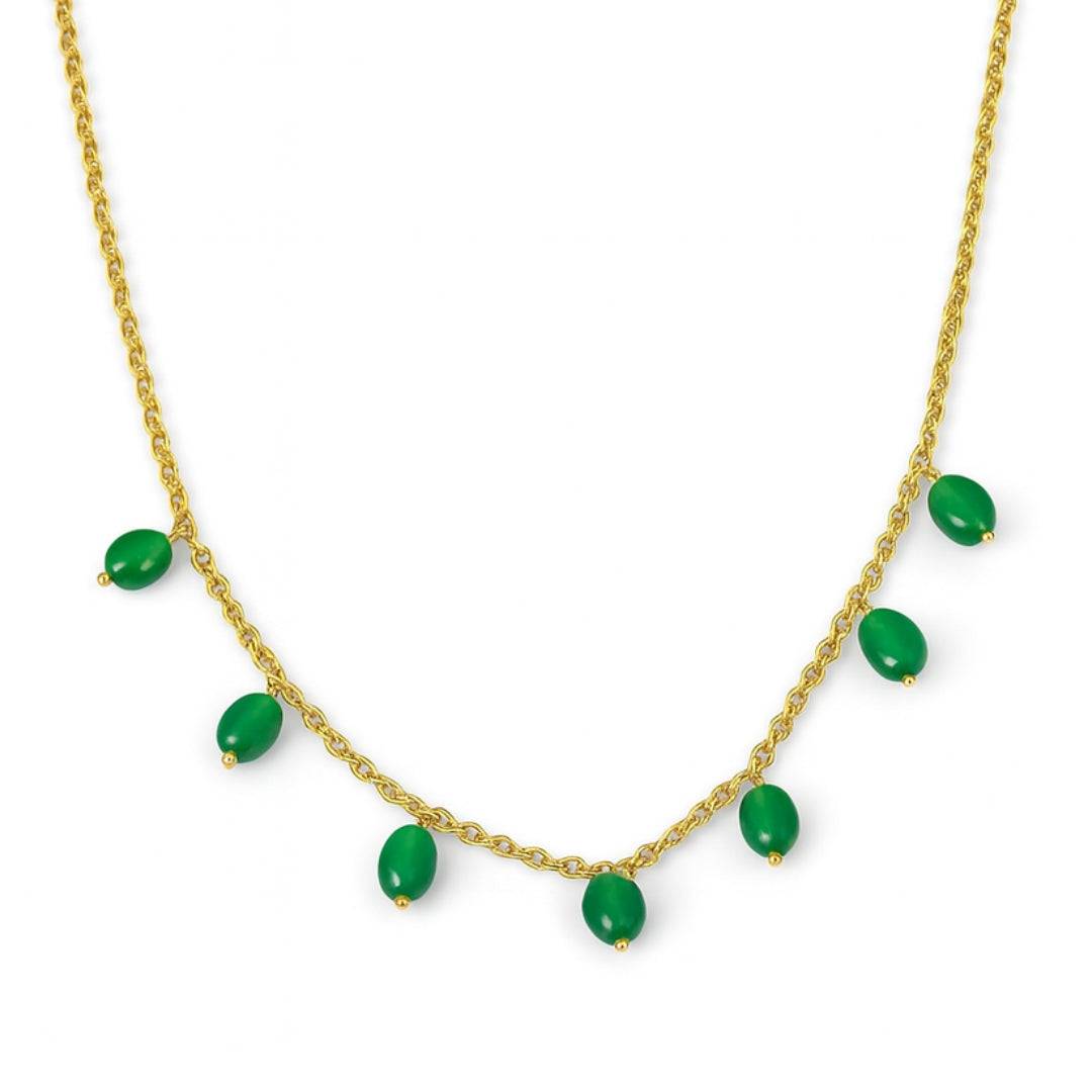 Gold Silver Green Onyx Necklace