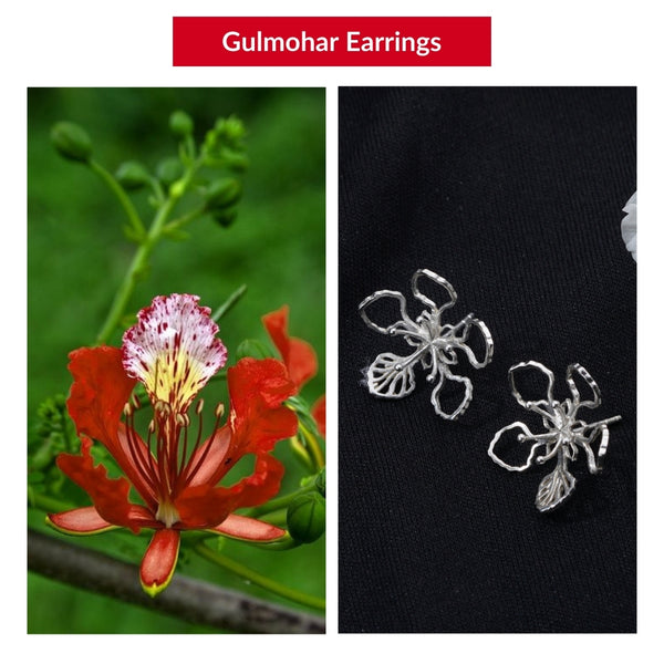 Gulmohar flower illustration for Sterling Silver Earrings