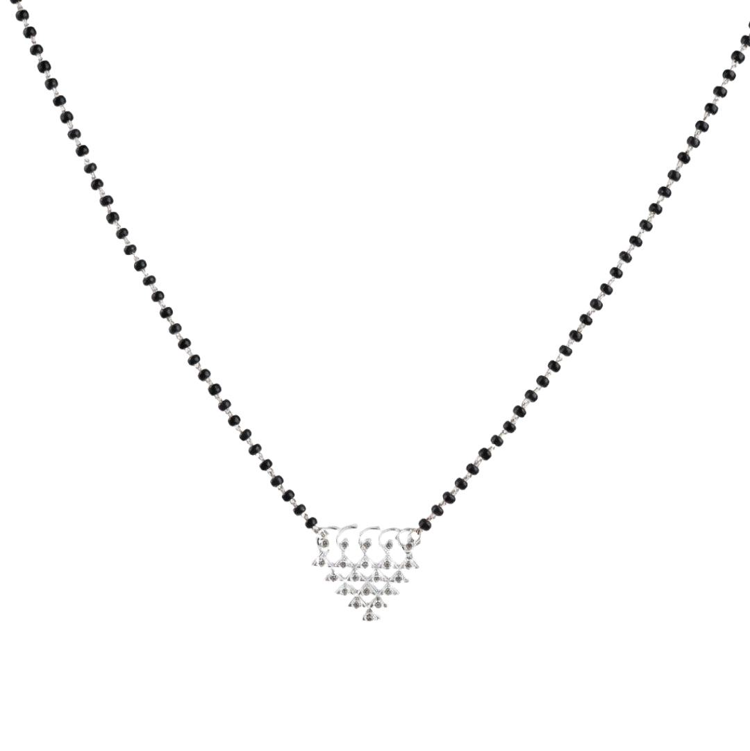 Silver CZ Saraswati Mangalsutra front view in 92.5 sterling silver