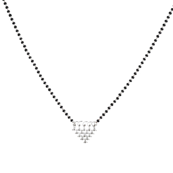 Silver CZ Saraswati Mangalsutra front view in 92.5 sterling silver
