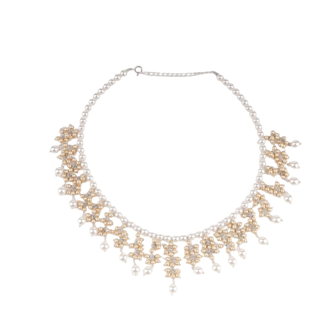 Luxe Necklace - Golden & White Pearl Bunch