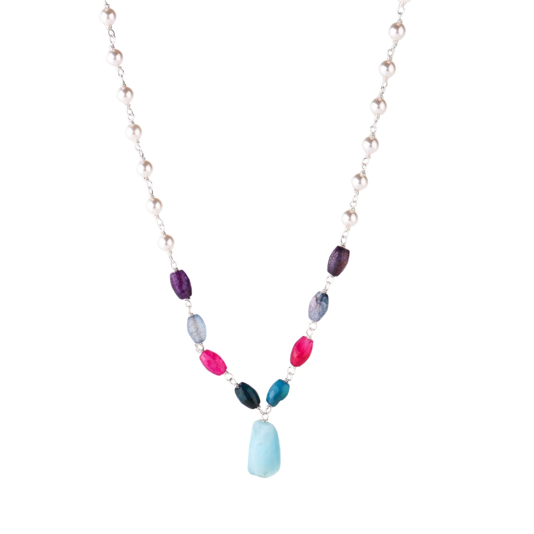 Silver pearl multicolor necklace with amazonite in 92.5 sterling silver