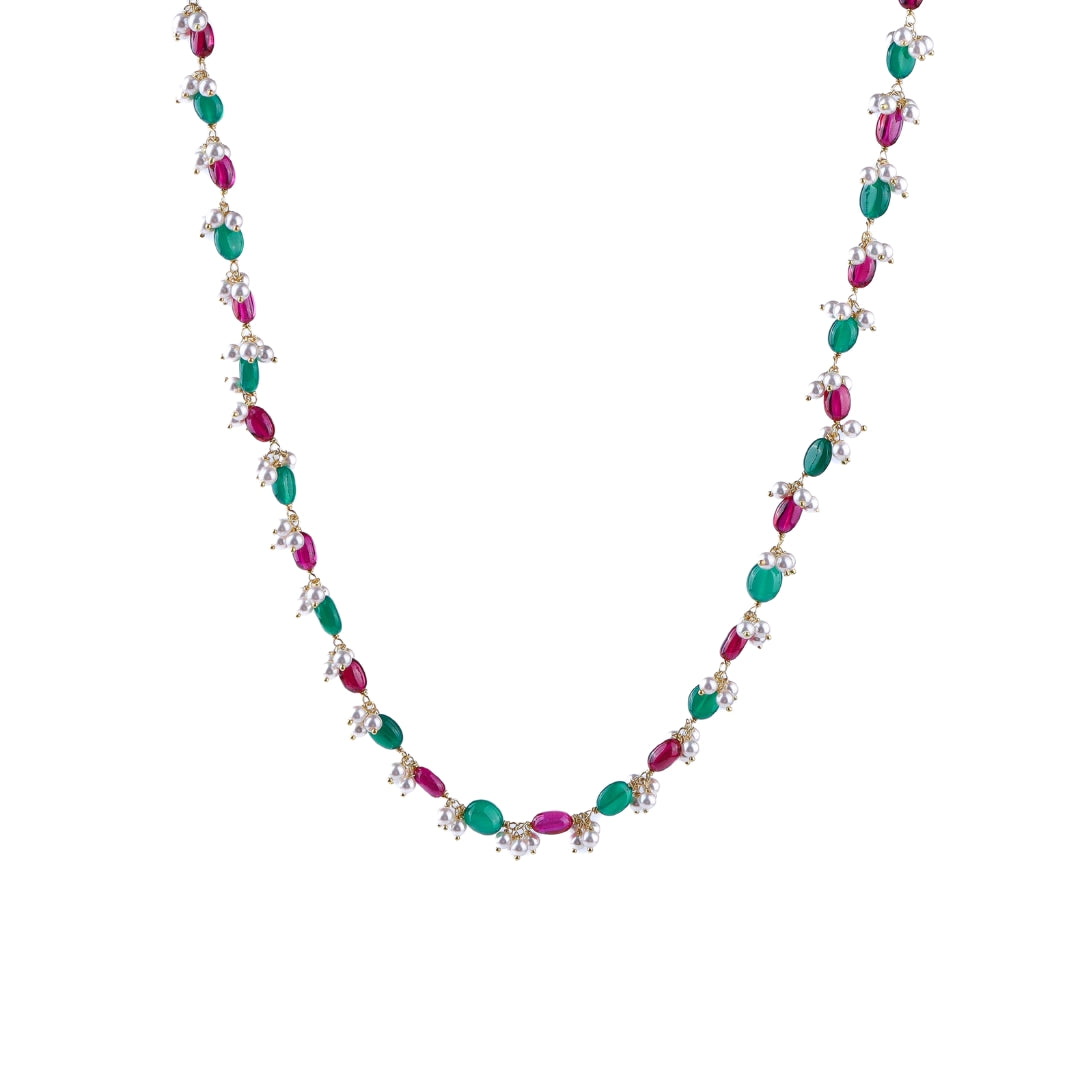 Luxe Necklace - Green Onyx, Rubies and Pearls | 92.5 Silver