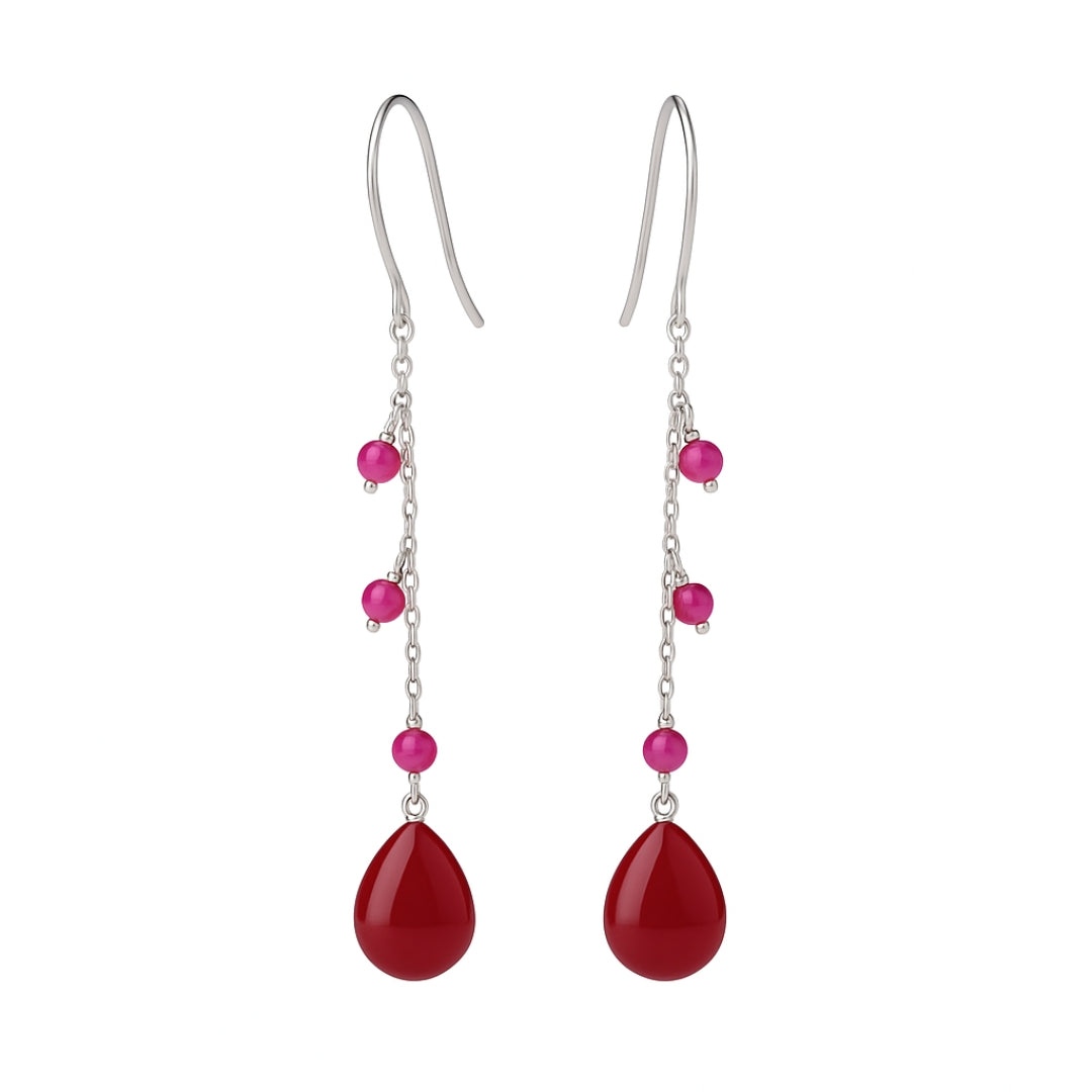 Silver Ruby Dangler Earrings