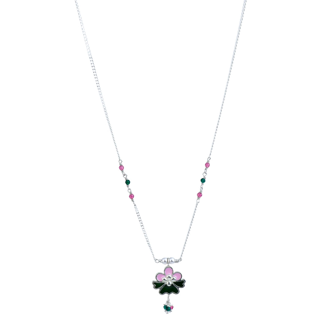Enamel Flower Necklace with Latkan