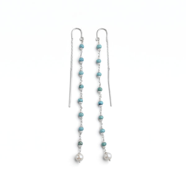 Turquoise & Pearl Ganthan Sui Dhaga Earrings (Project Handmade)
