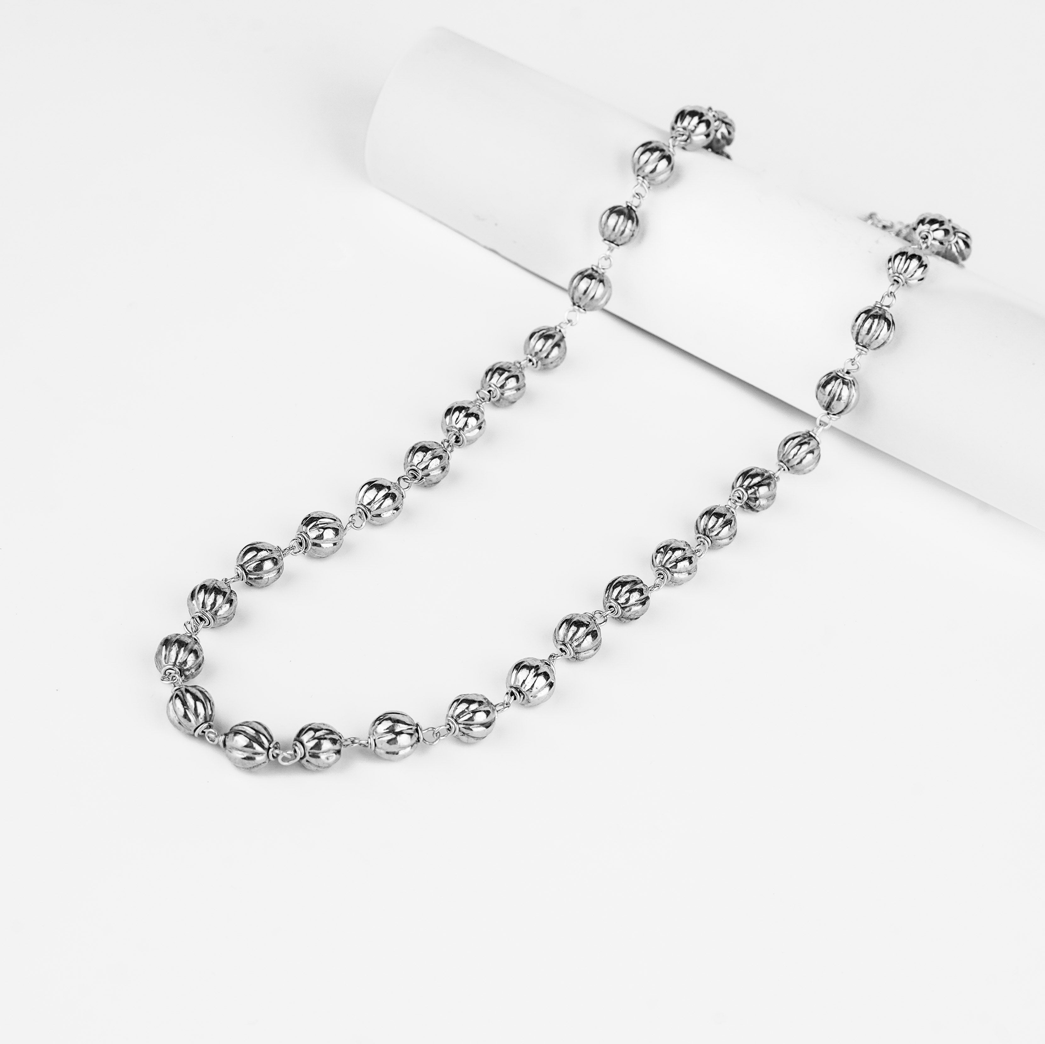 Silver Bead Necklace with Adjustable Chain - Elegant Jewelry