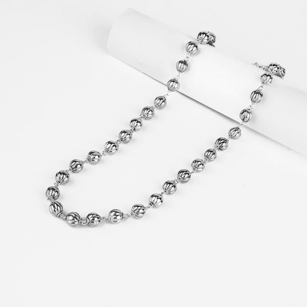 Silver Bead Necklace with Adjustable Chain - Elegant Jewelry