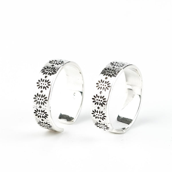 Carved Band Silver Toe Ring