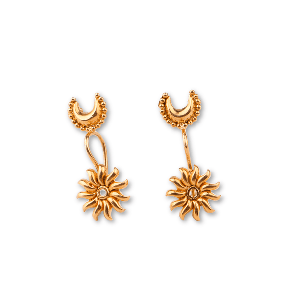 Gold plated crescent moon earrings with beaded border