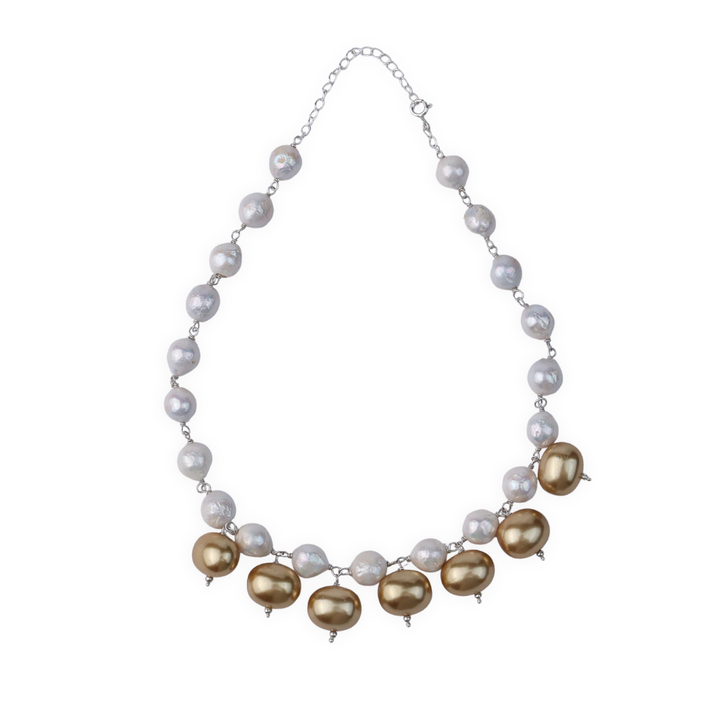 Pearl Flow Necklace with Golden Pearls & Fresh Water Pearls