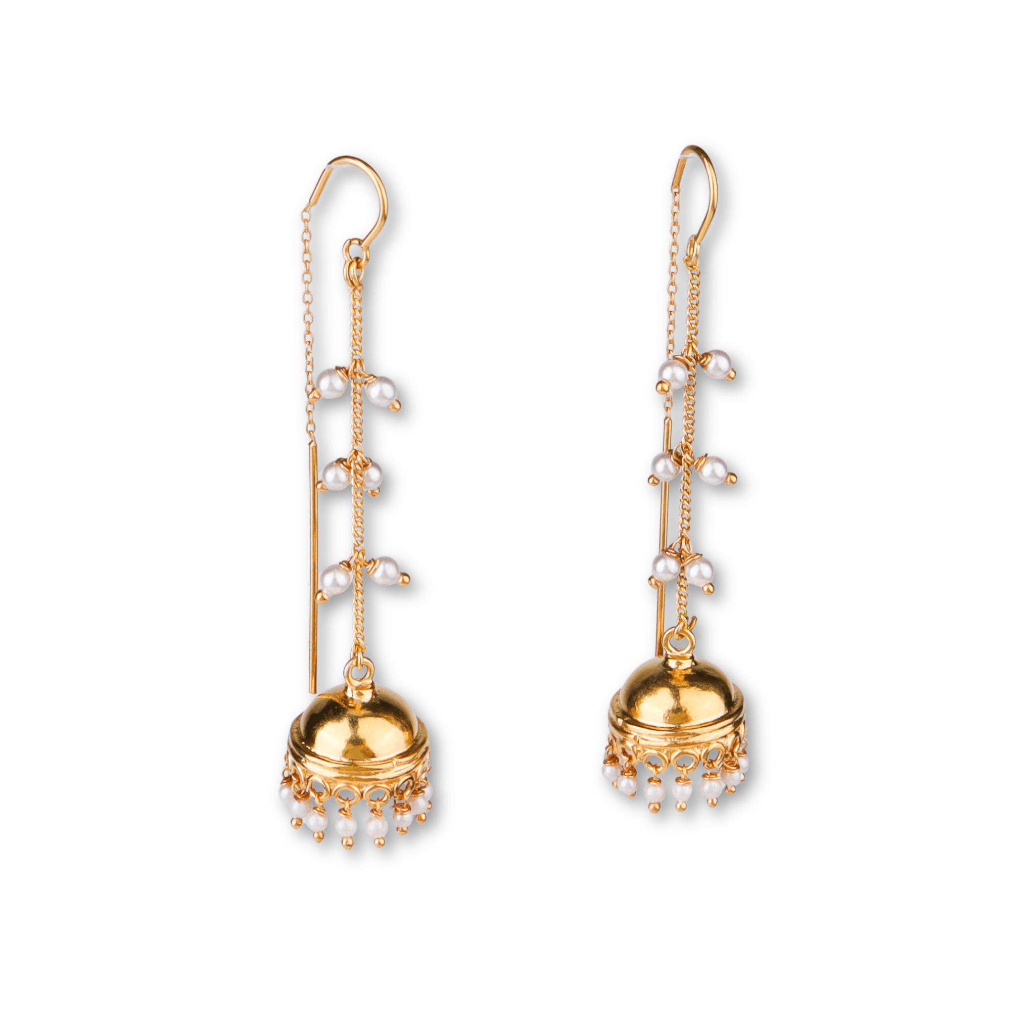 Gold-plated pearl drop earrings with chains