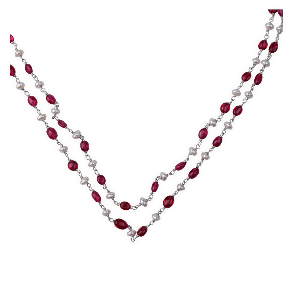 Double Layer Ruby and Pearl Necklace