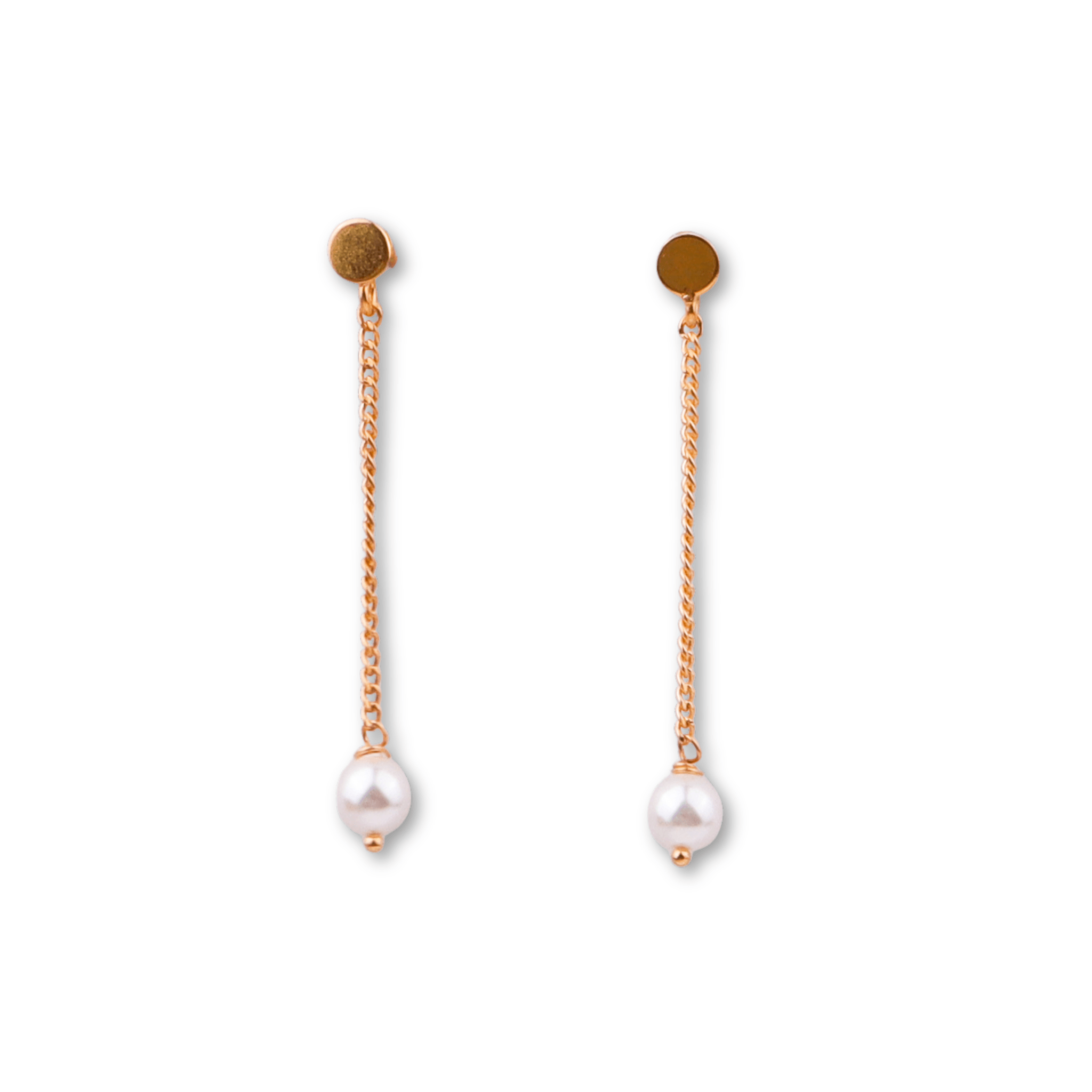 Gold chain earrings with pearl drops