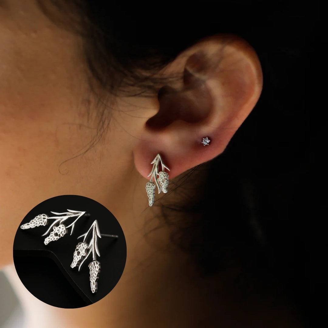Silver lavender leaf earrings