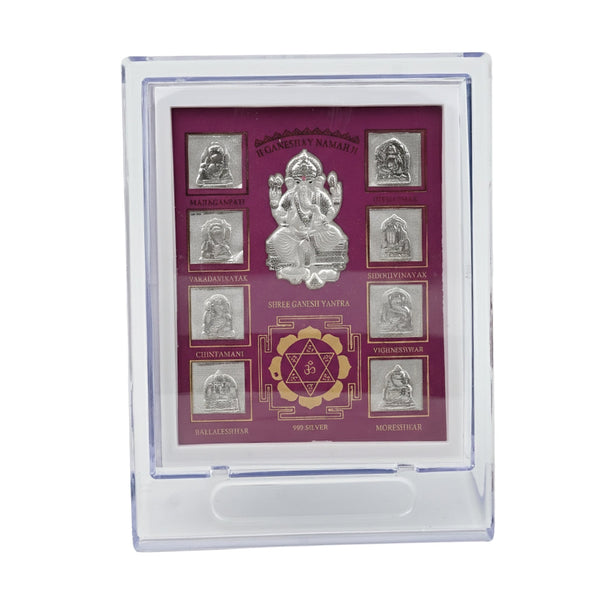 Sterling silver Ganesh Yantra frame with purple background