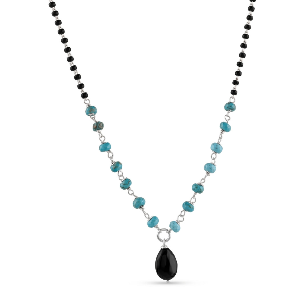 Turquoise & Black Spinel Silver Mangalsutra (Project Handmade)