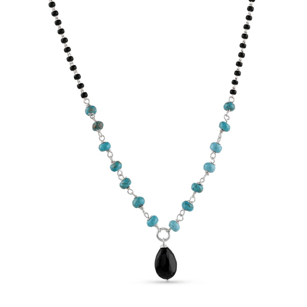 Turquoise & Black Spinel Silver Mangalsutra (Project Handmade)