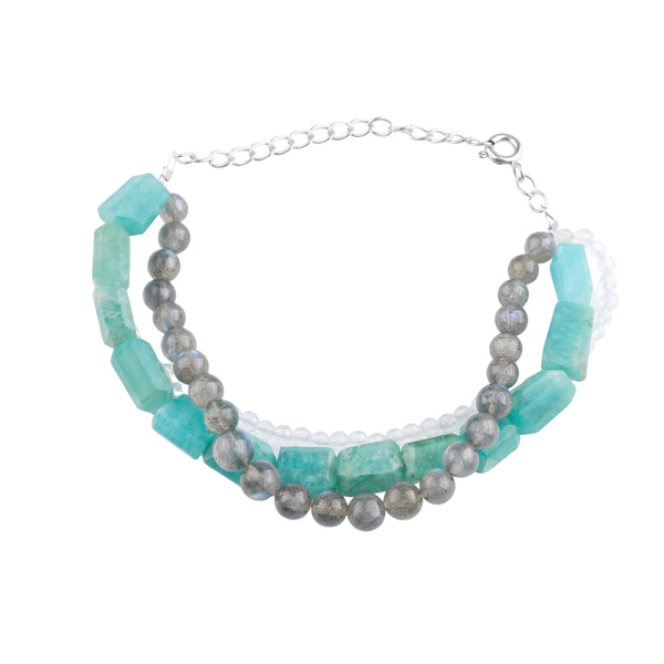 Amazonite, Labradorite & Moonstone Silver Bracelet (Project Handmade)