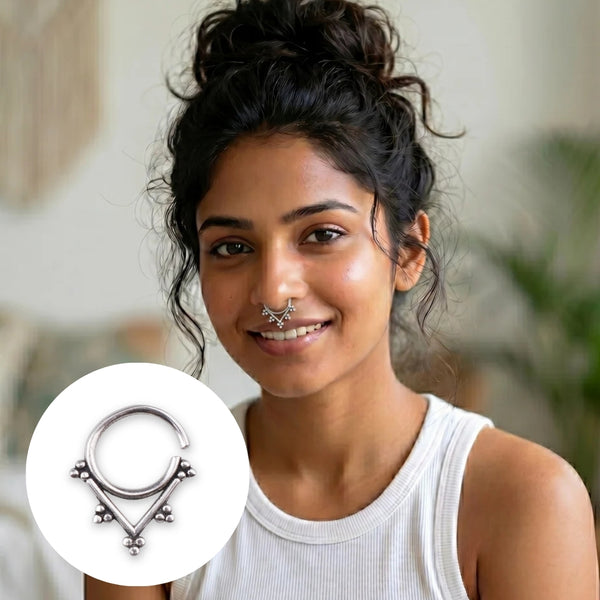 Oxidised Diamond Shaped Septum Cum Nose Ring (Pierced)