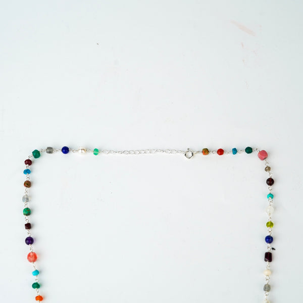 Model wearing Multicolour Ganthan 20 inch necklace