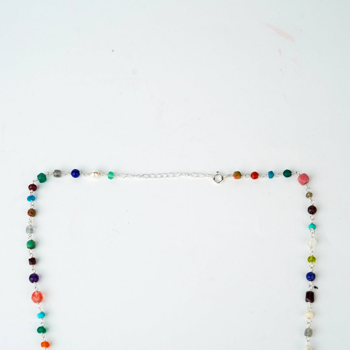 Model wearing Multicolour Ganthan 20 inch necklace
