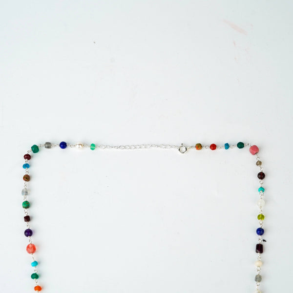 Model wearing Multicolour Ganthan 20 inch necklace