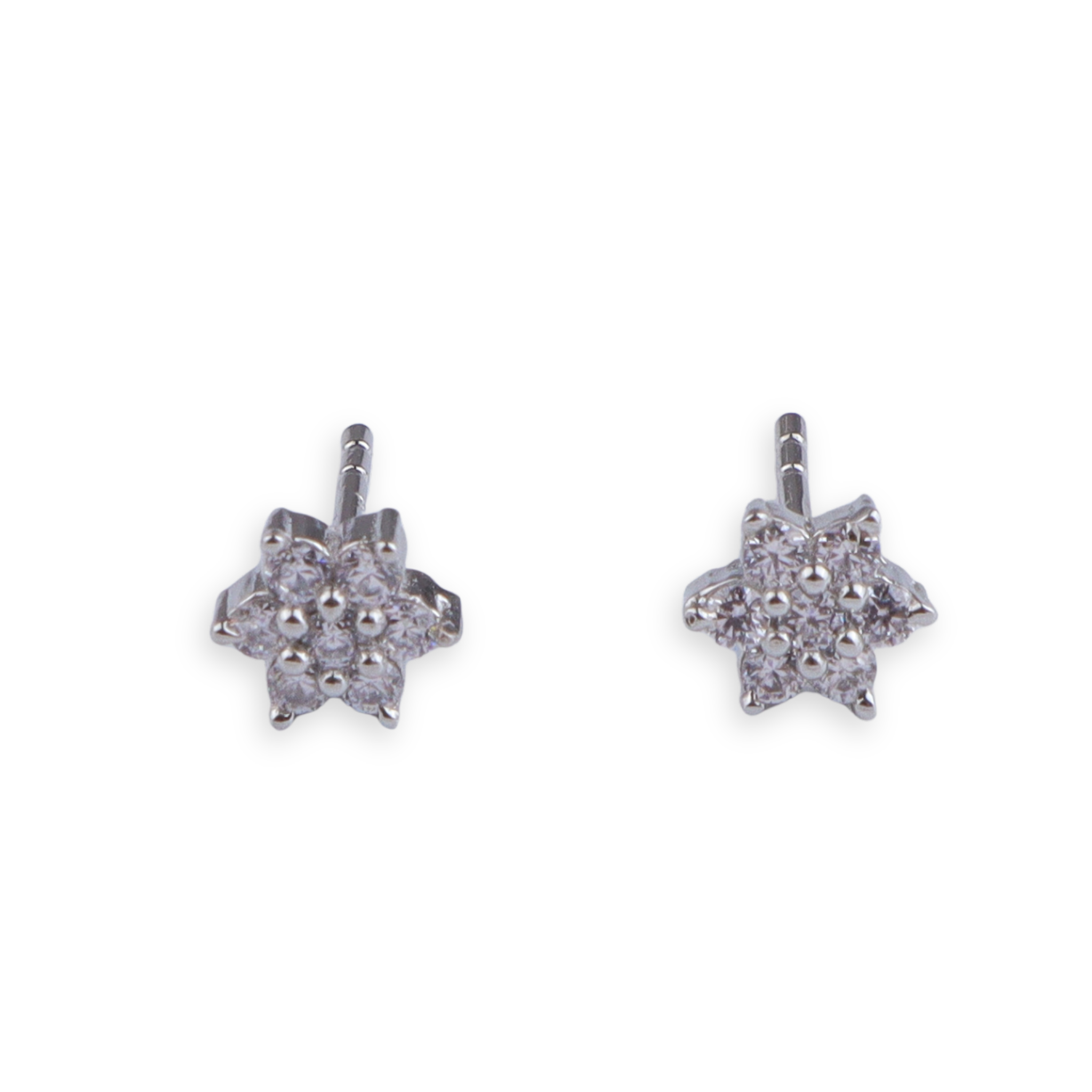 Silver CZ Flower Stud Earrings