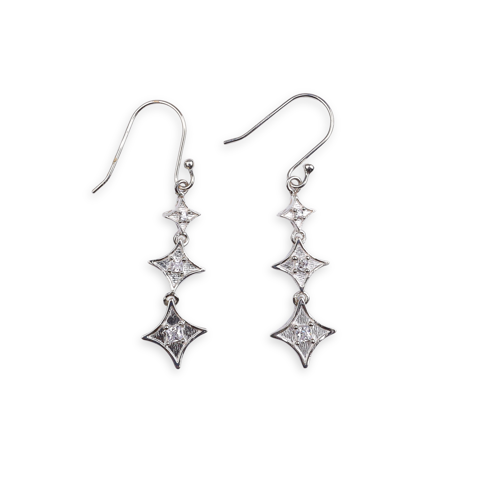 Silver CZ Diamond Shape Earrings