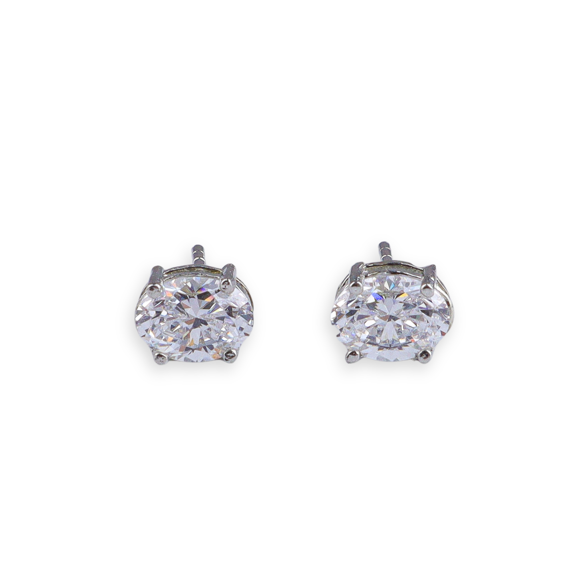 Silver CZ Oval Stud Earrings