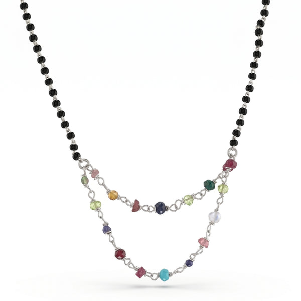 Multicolor Ganthan Double Layered Silver Mangalsutra (Project Handmade)