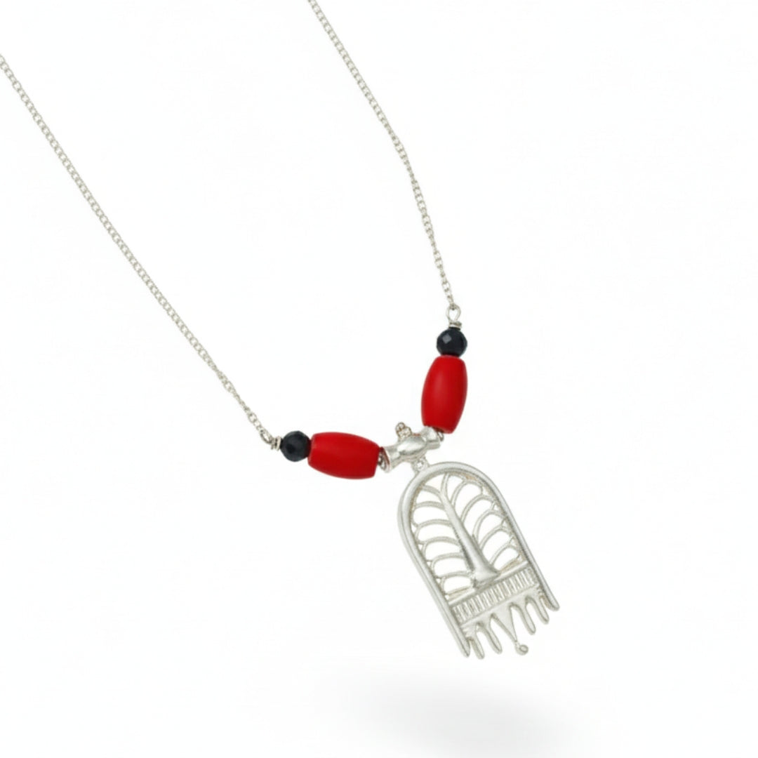Sterling silver Saaj Taali Mangalsutra with red beads and black accents
