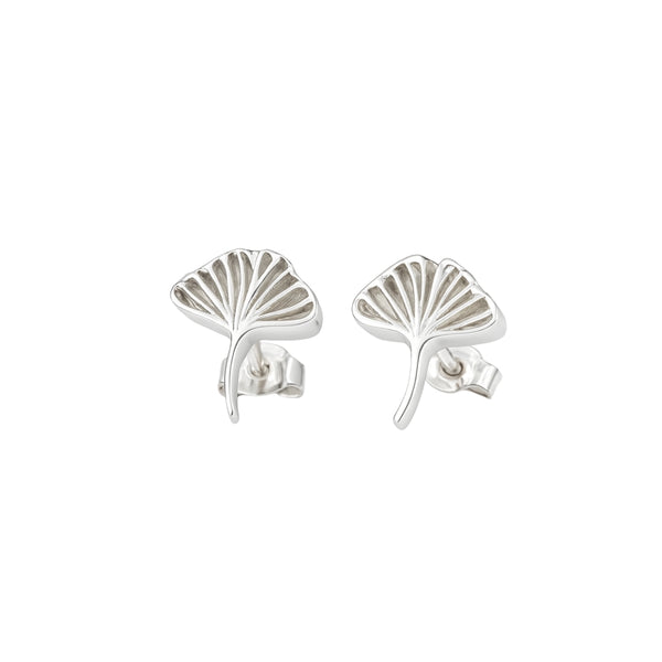 Ginkgo leaf silver stud earrings