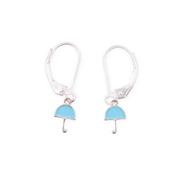 Silver enamel umbrella dangler earrings for kids
