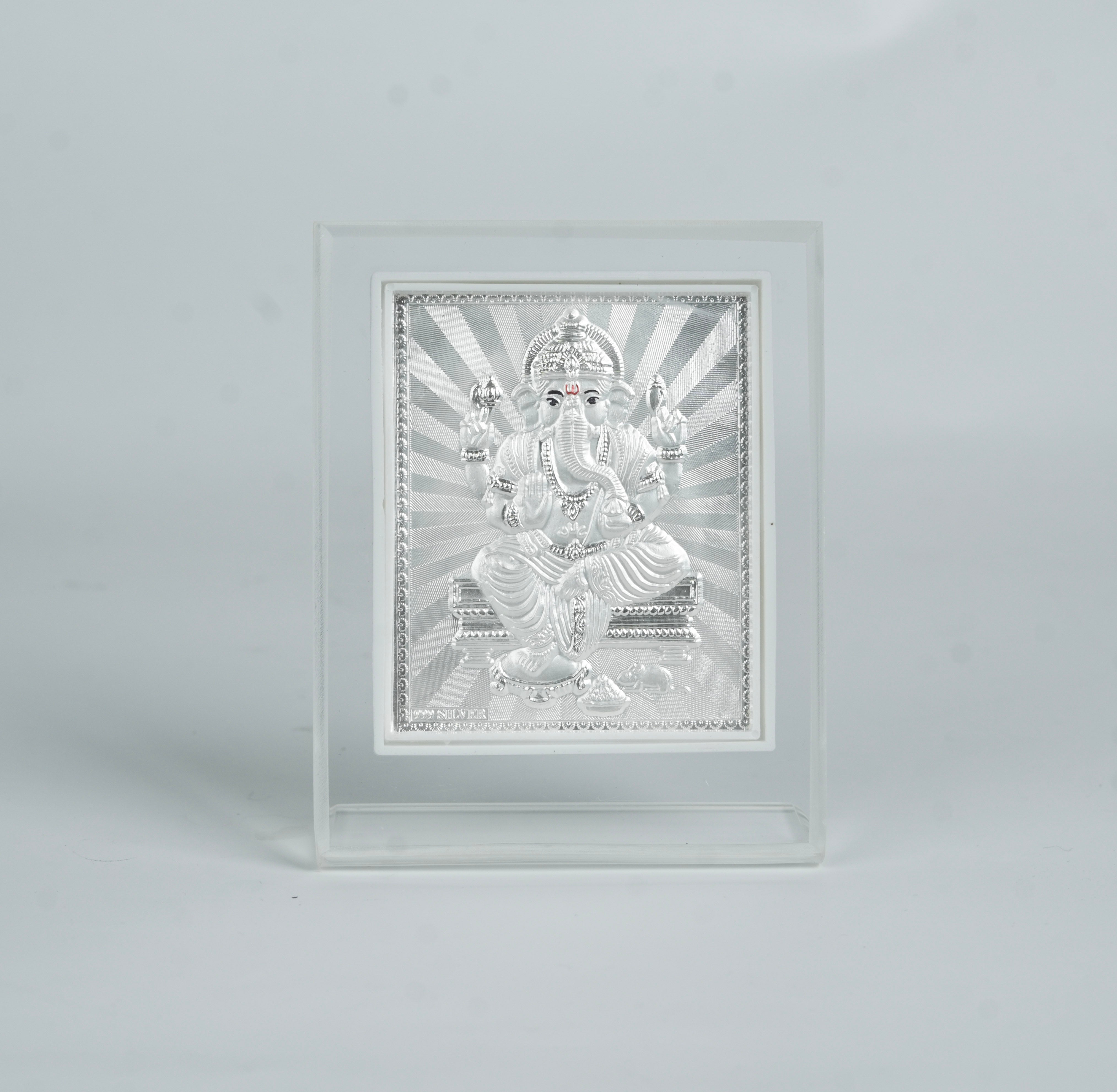 Close-up of silver Ganesh silver frame with detailed craftsmanship